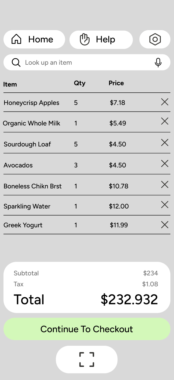 Terminal checkout list wireframe